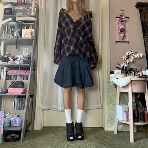 Navy Black & Orange Oversized Plaid Button Up